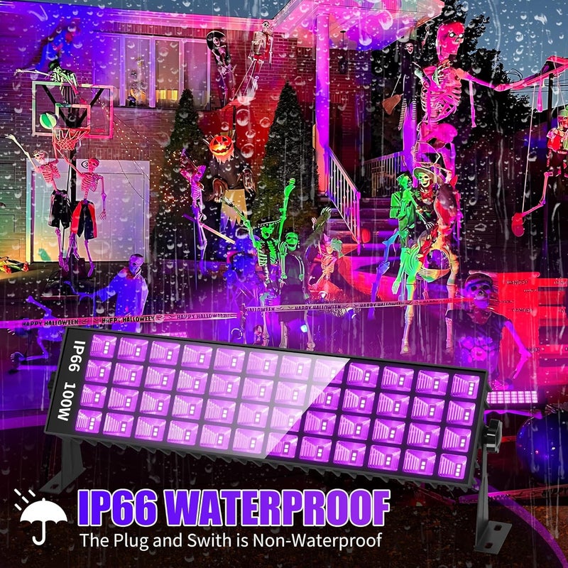 SHGPODA 2 Pcs 100W LED Black Light Bar, IP66 Waterproof Blacklight with 6ft Cord Switch, Black Lights for Neon Glow Party Fluorescent Poster Body Paint Birthday Bedroom Classroom Halloween Christmas - Image 2